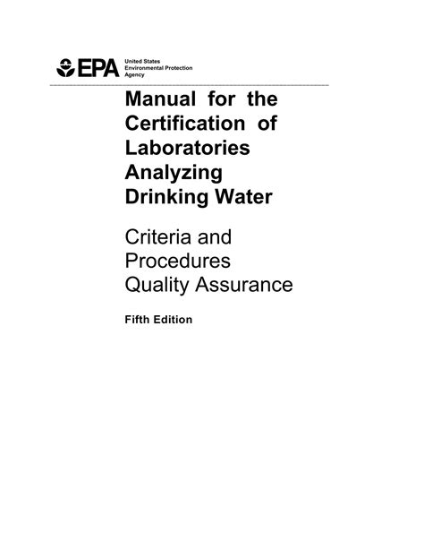 manual for the certification of laboratories analyzing drinking water|epa guidelines for water testing.